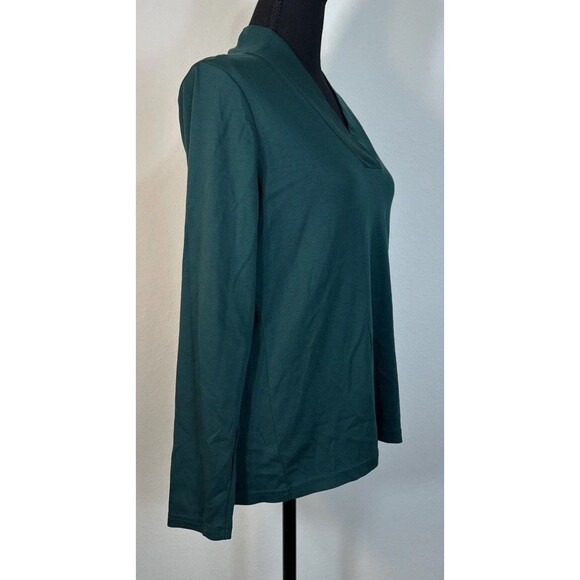 LL Bean Pima Shawl Long-Sleeve Dark Green Cotton Tee Size Medium (10/12) - Picture 6 of 12